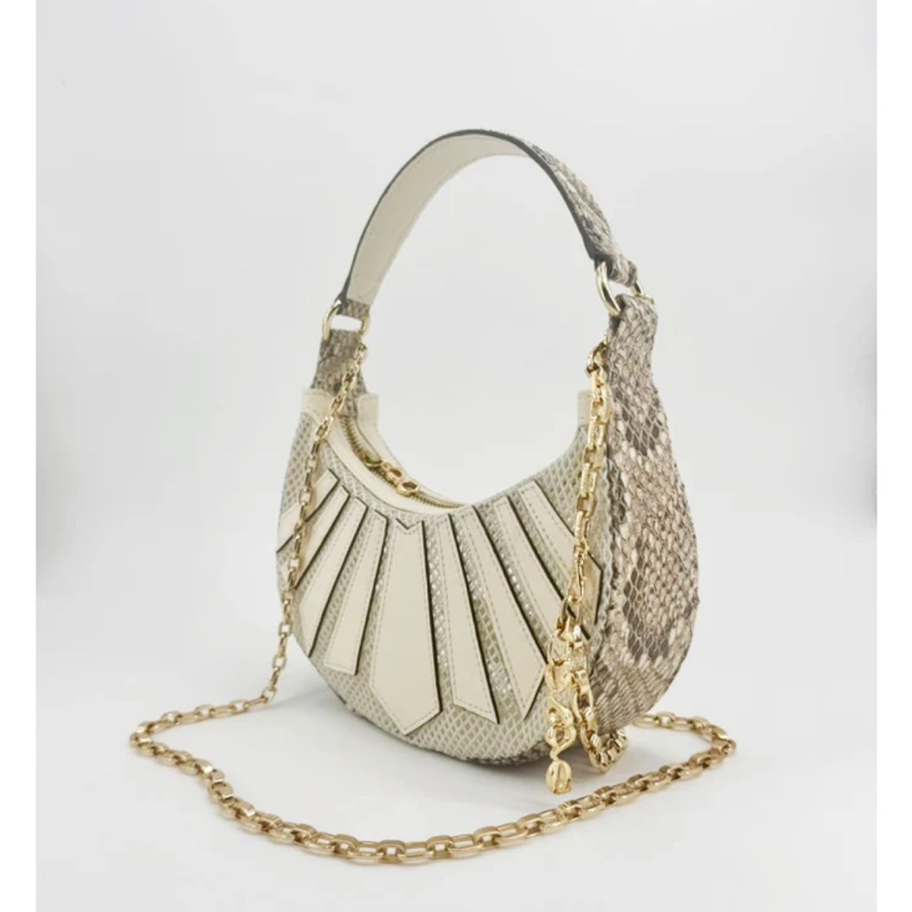 Florida Python Leather and Mesh Shoulder Bag with 18k Gold Chain Detail